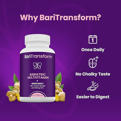 Bariatric Multivitamin with Iron Capsule – 90 Ct – Bariatric Vitamins Multivitamin with Organic Ginger Root for Digestion Support – Once-A-Day Vitamins
