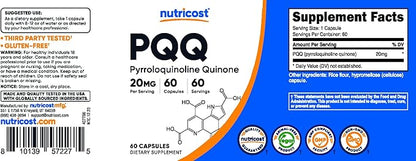 Nutricost PQQ (Pyrroloquinoline Quinone) 20mg, 60 Capsules - Vegetarian Capsules, Non-GMO, Gluten Free