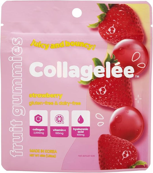 Collagelee Collagen Gummies - Marine Collagen Supplements with Vitamin C, Hyaluronic Acid, & Biotin for Moisturized, Youthful, Plump Skin - Korean Skincare (Strawberry)