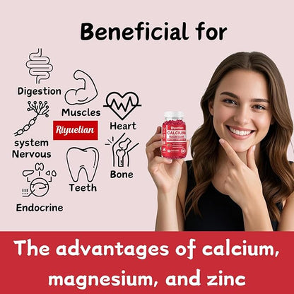 2 Pack Calcium Magnesium Zinc Gummies with Vitamin D3 Supplement, High Absorption Zinc Gummies for Bone & Teeth & Immune Health, Gluten-Free, Vegan, Kids & Adults, 120 Count