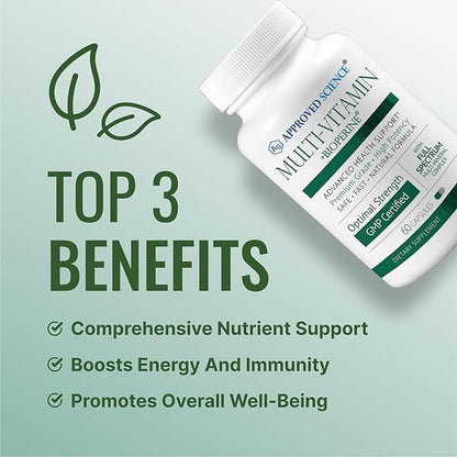 Approved Science Multi-Vitamin - with Full-Spectrum B-Vitamins, Green Tea, Lutein, Lycopene, Zeaxanthin, BioPerine - 60 Capsules - 3 Month Supply
