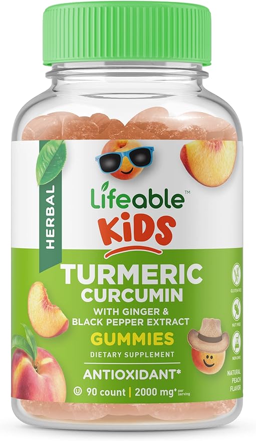 Lifeable Turmeric Curcumin and Ginger for Kids – with Black Pepper Extract – 2000mg – Great Tasting Natural Flavor Gummy Supplement – Gluten Free Vegetarian Chewable – 90 Gummies