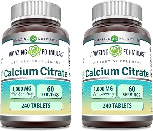 Amazing Formulas Calcium Citrate 1000 Mg | Tablets | Supplement for Men & Women | Non-GMO | Gluten Free | Made in USA (2 Pack, 240 Count)