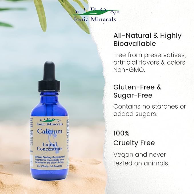 Eidon Ionic Minerals Calcium - Calcium Supplement, Liquid Concentrate, Mineral Dietary Supplement for Healthy Teeth, Bone Strength & Muscle Function - 2 Ounce Bottle