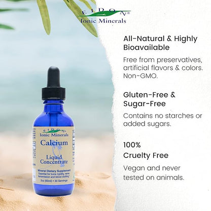 Eidon Ionic Minerals Calcium - Calcium Supplement, Liquid Concentrate, Mineral Dietary Supplement for Healthy Teeth, Bone Strength & Muscle Function - 2 Ounce Bottle