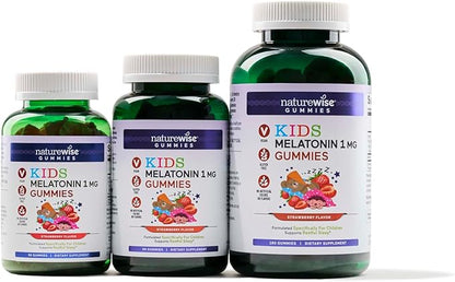 Naturewise Kids Melatonin Gummies 1 mg - Drug-Free, Non-Habit Forming Sleep Aid for Children Ages 4 & Up - Strawberry Flavored Gummy Bears - Vegan, Gluten Free, Non-GMO - 60 Count[2-Month Supply]