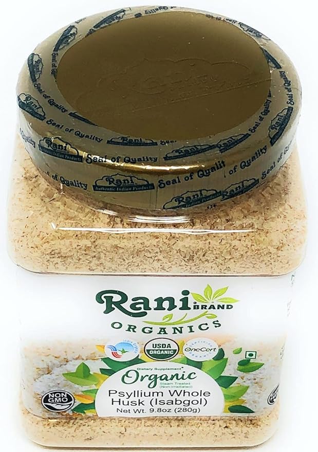 Rani Organics Psyllium Whole Husk Powder (Isabgol), Dietary Fiber Supplement, USDA Organic 9.8oz (280g) PET Jar ~ All Natural | Vegan | Gluten Friendly | Non-GMO | Indian Origin