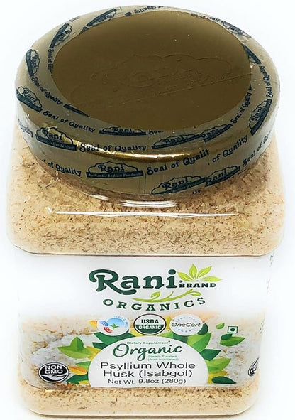 Rani Organics Psyllium Whole Husk Powder (Isabgol), Dietary Fiber Supplement, USDA Organic 9.8oz (280g) PET Jar ~ All Natural | Vegan | Gluten Friendly | Non-GMO | Indian Origin