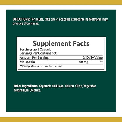 Nature's Bounty Melatonin, Promotes Relaxation and Sleep Health, 10mg, Capsules, 60 Ct (2 Pack)
