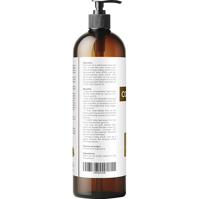 velona Cod Liver Oil - 8 Fl Oz | 1,000A/100D IU/g Omega 3 Vitamins A & D3 | Norwegian Arctic Sustainably Sourced Nordic Oil | Hair, Body and Skin Care | Use Today - Enjoy Results