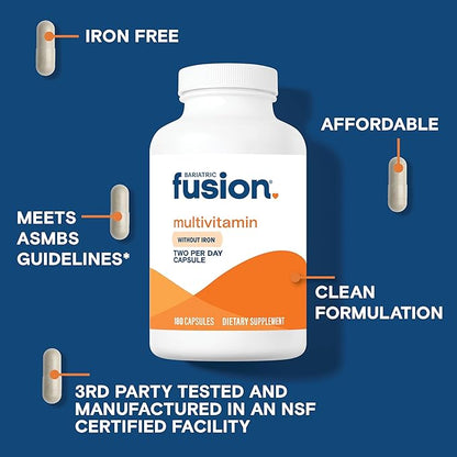 Bariatric Fusion Bariatric Multivitamin Without Iron | Post Bariatric Surgery Patients | Iron Free Bariatric Vitamin for Gastric Bypass and Sleeve Gastrectomy | Capsules | 1 Year Supply