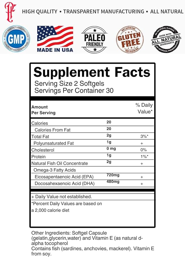 Triple Strength Omega 3 Fish Oil Supplement with 2000 mg, 120 Softgels