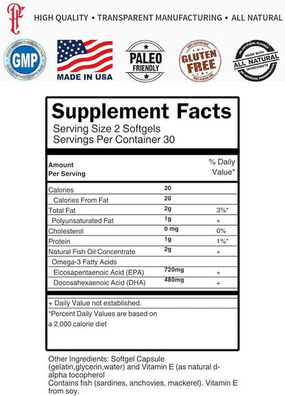 Triple Strength Omega 3 Fish Oil Supplement with 2000 mg, 120 Softgels