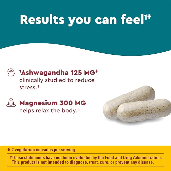 Nature Made Wellblends Calm & Relax, Ashwagandha 125mg, Magnesium 300 mg, 54 Vegetarian Capsules