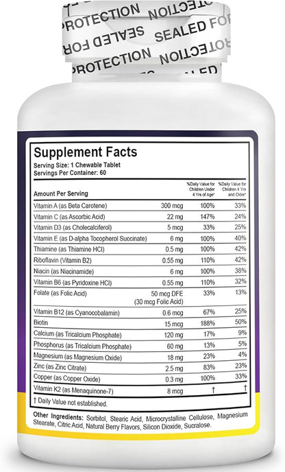 NuBest Tall Kids - Multivitamins & Minerals for Age 2 to 9 - Bone Strength & Immunity Support - Helps Kids, Toddlers Healthy - Animal Shapes - 60 Chewable Berry Tablets | 1 Month Supply