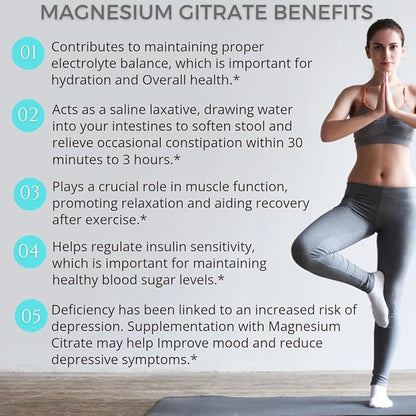 Magnesium Citrate, for Metabolism, Enzyme Function, Electrolyte Balance, Stress, Nerves & Muscles Health* Professional Grade High Absorption, NO FILLERS-ADDITIVES, 120 Vegan Capsules Delay Release