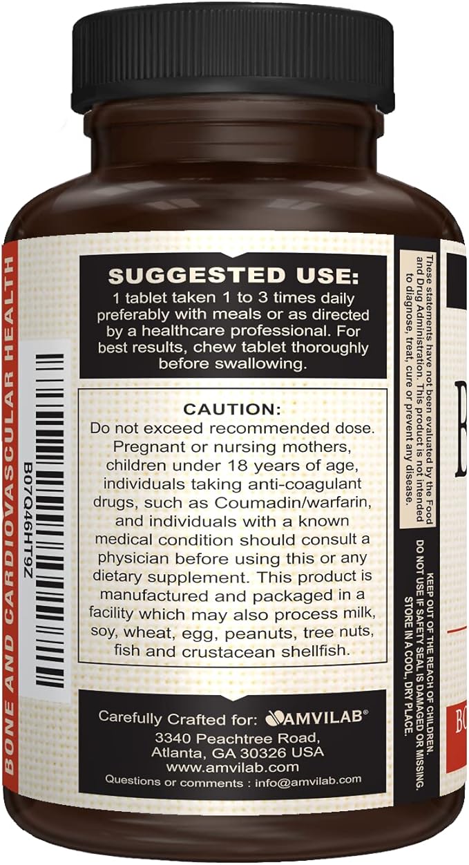 Bonex K Supplement|Vitamin D & K Complex|Supports Heart, Bones & Teeth Health|2000IU Vitamin D3 & 75mcg Vitamin K2|Non-GMO|Small & Easy to Swallow|60 Day Supply Chewable Tablets