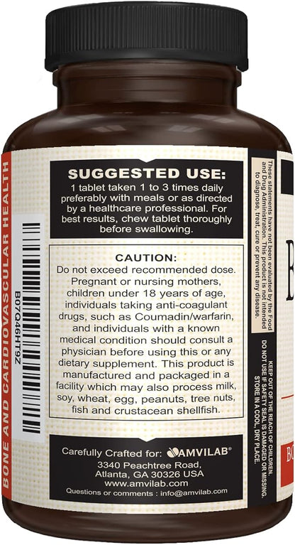 Bonex K Supplement|Vitamin D & K Complex|Supports Heart, Bones & Teeth Health|2000IU Vitamin D3 & 75mcg Vitamin K2|Non-GMO|Small & Easy to Swallow|60 Day Supply Chewable Tablets