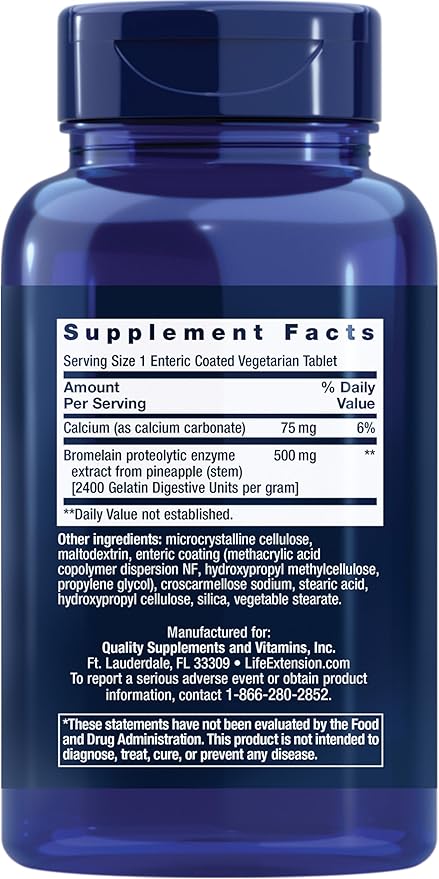 Life Extension Specially-Coated Bromelain, Pineapple Extract, Joint Health, Joint Comfort, Vegetarian, Gluten-Free, Non-GMO, 500 mg, 60 enteric-Coated Tablets
