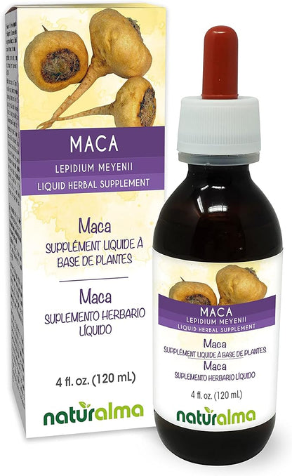 Naturalma Maca or Peruvian Ginseng (Lepidium meyenii or L. peruvianum) Root Alcohol-Free Tincture - 4 fl oz Liquid Extract in Drops - Herbal Supplement - Vegan