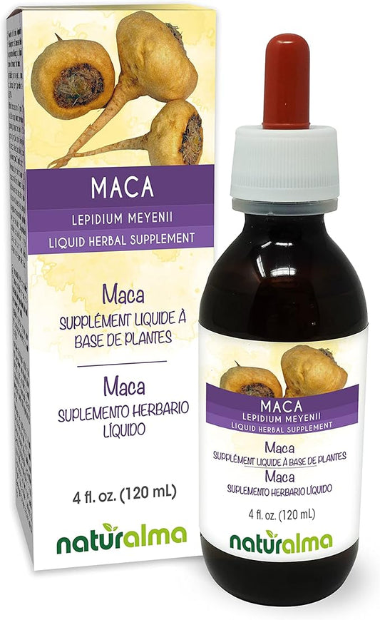 Naturalma Maca or Peruvian Ginseng (Lepidium meyenii or L. peruvianum) Root Alcohol-Free Tincture - 4 fl oz Liquid Extract in Drops - Herbal Supplement - Vegan