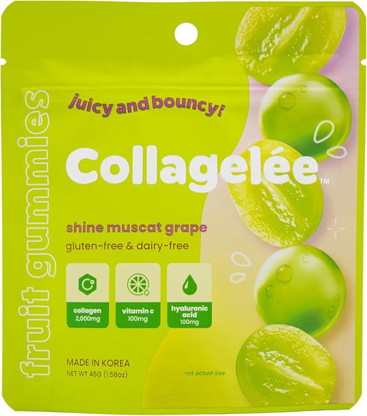 Collagelee Collagen Gummies - Marine Collagen Supplements with Vitamin C, Hyaluronic Acid, & Biotin for Moisturized, Youthful, Plump Skin - Korean Skincare (Shine Muscat Grape)
