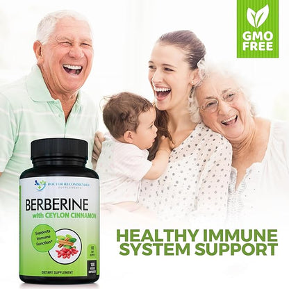 DOCTOR RECOMMENDED SUPPLEMENTS Berberine with Ceylon Cinnamon - 1200mg Berberine & 100mg Organic Ceylon Cinnamon - 120 Veggie Capsules, Healthy Immune System & Gastrointestinal Wellness