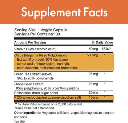Stop Aging Now - Cholesterol360 Ultra - Heart Health, Blood Vessel and Cholesterol Supplements - with PQQ, Vitamin C, Bergamonte Citrus Extract, Green Tea Extract and Grape Seed Extract - 30 Vcaps
