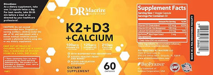 Vitamin D3 K2, 5000 IU Vitamin D3 and 100mcg K2 with Calcium for Bone, Muscle and Immune Support Supplement, Black Pepper Extract, Non-GMO Formula, 60 Capsules.