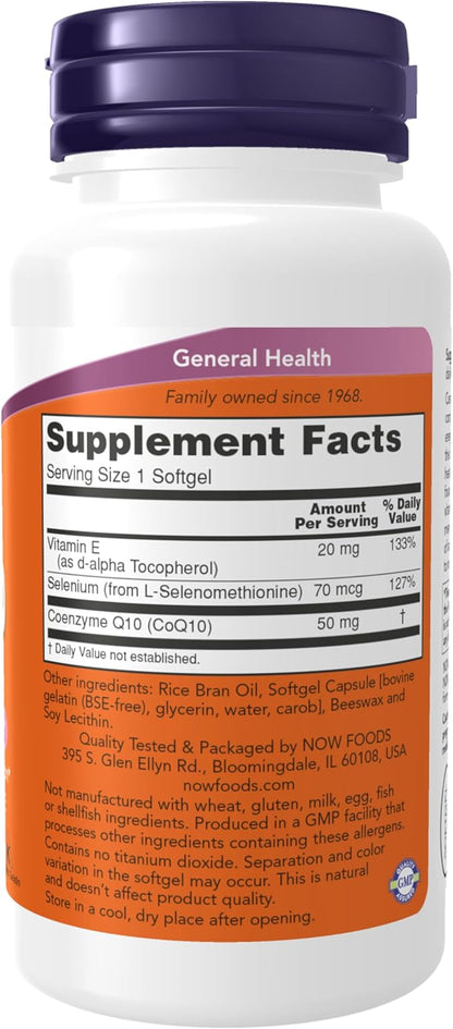 NOW Foods Supplements, CoQ10 50 mg, Pharmaceutical Grade, All-Trans Form produced by Fermentation, 100 Softgels