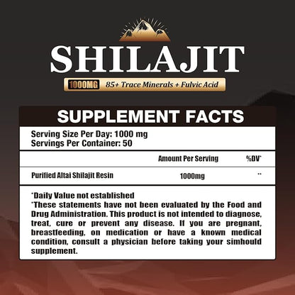 1Pack 1000MG Pure Himalayan Shilajit Resin, with 85+ Trace Minerals,fulvic Acid, Digestive and Immune Supplement, Supports Focus and Energy, High Potency for Men & Women,Vegan, Non-GMO
