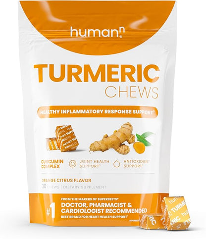 HumanN Turmeric Chews Supplement – Clinically Studied High Absorption Curcumin Complex - Orange Citrus Flavor – from SuperBeets Makers – Joint Health – 30 Count