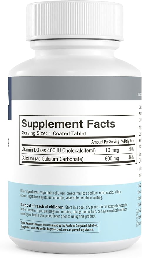 FREEDA Calcium 600 mg with Vitamin D3 400 IU – Essential Bone Support Supplement – Kosher, Gluten-Free, Easy-to-Swallow Coated Tablets for Women & Men (100 Ct)