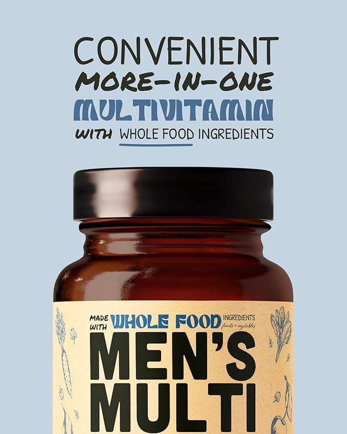 Multivitamin for Men - Daily Men’s Multivitamin - Methylated B Complex with Whole Food Ingredients, Vitamin B12, Folate, A, C, D3, E, K2, Organic Fruits & Vegetables - Vegan, Non-GMO - 60 Caps