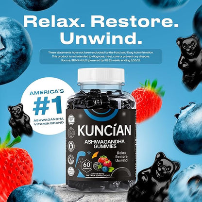Ashwagandha & Vitamin D Gummy - 60 Count - Mixed Berry, KSM-66, Vegan & Vegetarians, Plant Based, Non-GMO, Gluten-Free & Gelatin Free Relax. Restore. Unwind, (Pack of 1)