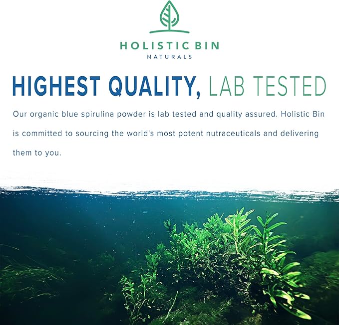 HOLISTIC BIN Blue Spirulina Powder - Organic Blue-Green Algae Supplement, Rich Source of Vegan Protein, Vitamins, & Phytonutrients, Ideal for Smoothies, Baked Goods, & Natural Food Coloring - 50 Grams