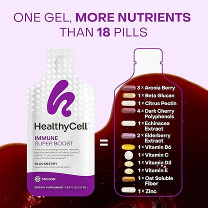 Healthycell Immune Super Boost Daily Liquid Supplement - Immune Support Supplement for Adults with Echinacea, Elderberry, Vitamin C, Vitamin D, Calcium & Zinc - 30 Gel Packs