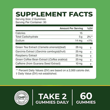 Nobi Nutrition Green Tea Fat Burner Gummies for Weight Loss | Metabolism Boost & Appetite Suppressant with Green Coffee Bean and Garcinia Cambogia | Pills to Burn Belly Fat for Women & Men