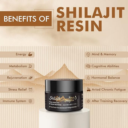 Shilajit Pure Himalayan Shilajit Resin - Gold Grade 100% Pure Shilajit with Fulvic Acid & 85+ Trace Minerals Complex for Energy & Immune Support, Pack of 2 (4 Months Supply)