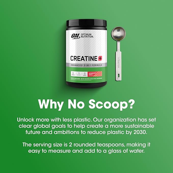 Optimum Nutrition Creatine Monohydrate Plus Powder, Strawberry Peach Flavored Creatine Performance Blend, with Electrolytes for Hydration, Added Vitamins, 80 Servings, 720 Grams (Packaging May Vary)