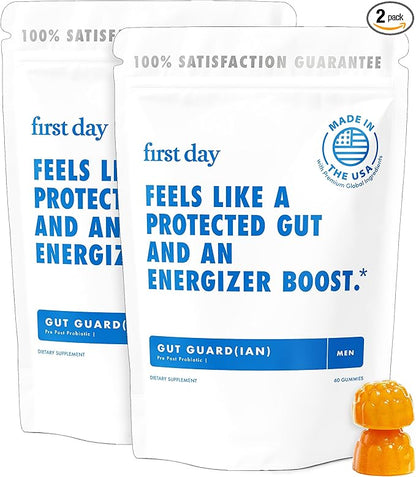 FIRST DAY Men’s Gut Guardian Tribiotic Gummies – 3-in-1 Prebiotic, Probiotic & Postbiotic Supplement – Supports Digestive & Oral Health, Immune Function & Energy Levels – 60-Day Supply