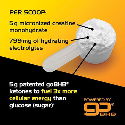 Micronized Creatine Monohydrate Powder - Stim Free Pre Workout with Creatine 5g & Patented goBHB Electrolytes for Enhanced Energy Focus Muscle Building & Recovery (30 Servings - Neutral Taste)