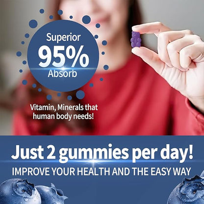 Calcium Magnesium Zinc Gummies with Vitamin D3 & K2 - Sugar Free Calcium Gummies for Women and Men - Bone & Immune Support - Non-GMO, Gluten-Free, Blueberry Flavored - 60 Gummies