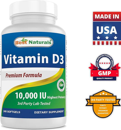 Best Naturals Probiotic 10 Strains & 30 Billion CFU & Vitamin D3 10000 IU