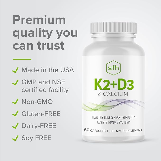 SFH K2+D3 & Calcium: The Ultimate 3-in-1 Formula for Bone, Immune, and Cardiovascular Health – 60 Capsules