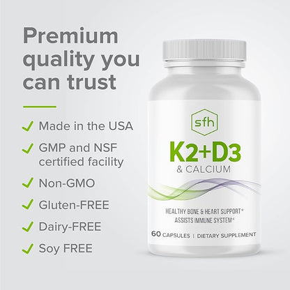 SFH K2+D3 & Calcium: The Ultimate 3-in-1 Formula for Bone, Immune, and Cardiovascular Health – 60 Capsules