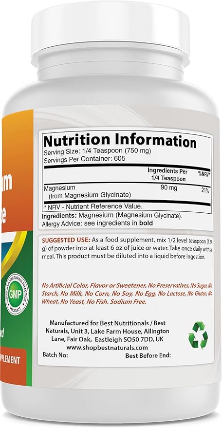Best Naturals Magnesium Glycinate Powder - 1 Pound (1 LB (Pack of 1))