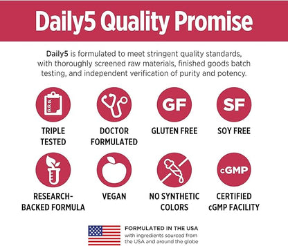 DOCTORS' PREFERRED Daily5 with Must-Have Clinically Validated Ingredients That Cover The Vital Areas for Good Health and Living Younger—Heart, Joints, Circulation, 90 Vegan Capsules