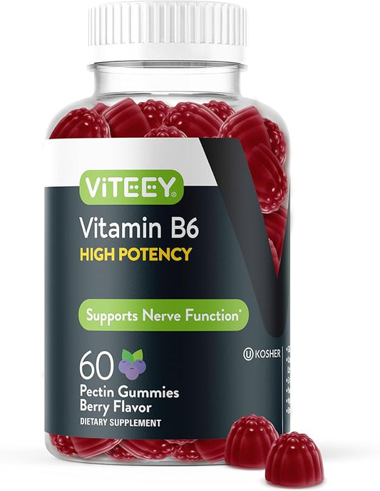 Vitamin B6 Gummies 100mg for Adults & Teens - B6 Vitamins for Mood & Nerve Function Support - Immune Booster - Vegan, GMO Free, Gluten Free, Gelatin Free - Tasty Chewable Berry Flavored VIT B6 Gummy