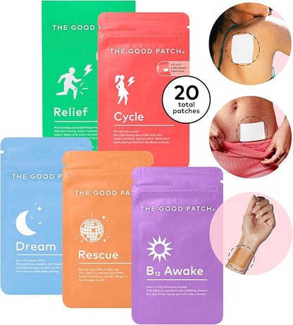 The Good Patch All The Plant Patches Mixed Bundle. Perfect for Life's Untimely, Yet Common Ailments. 5 Varieties: B12 Awake, Dream, Rescue, Cycle, Relief (20 Total Patches)